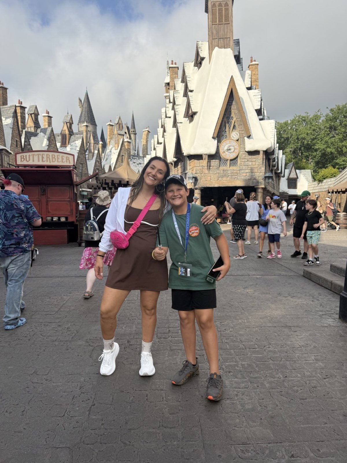 A mom and son in Hogsmeade at Universal Orlando