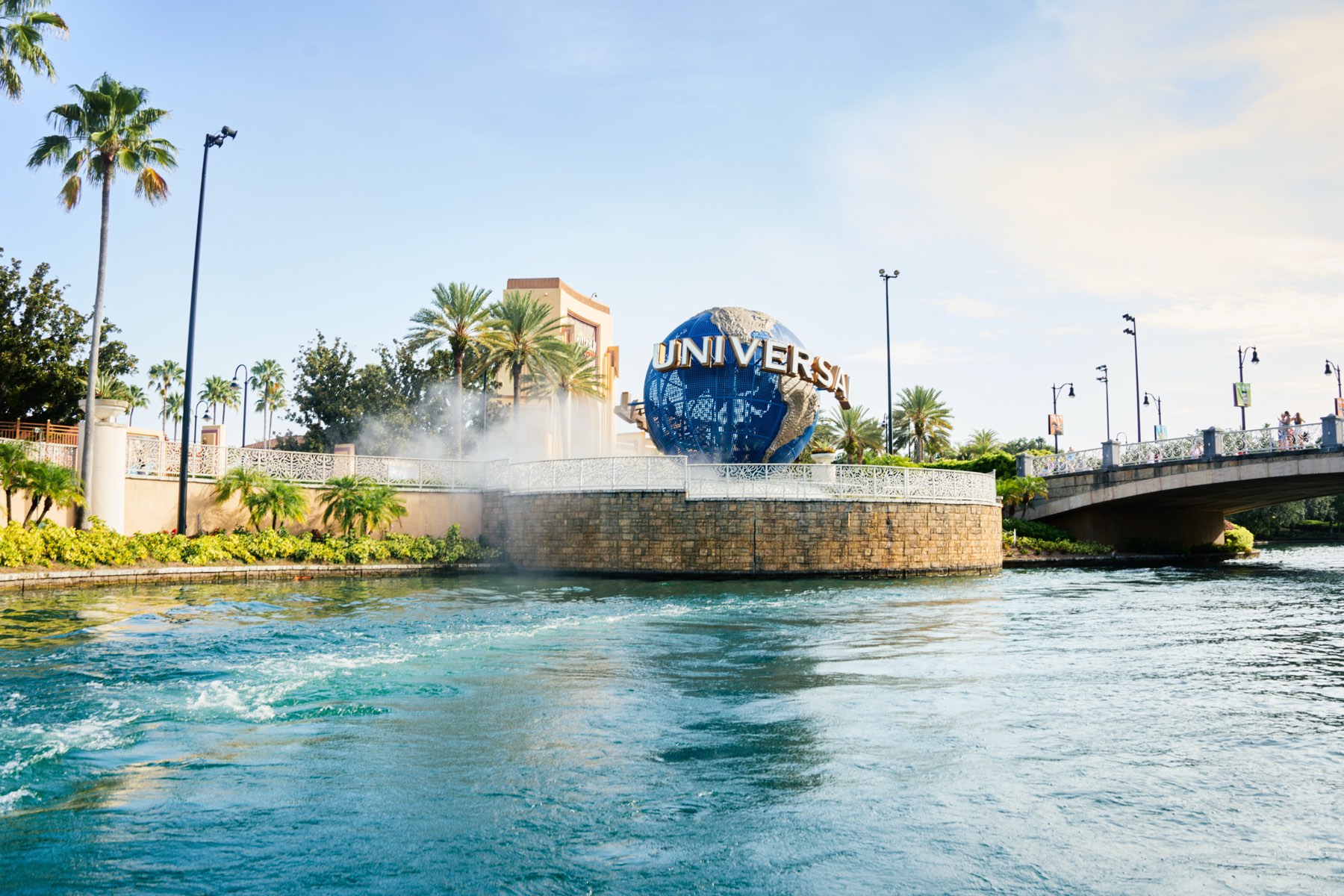 The Universal globe turning in its fountain at Universal Orlando Resort